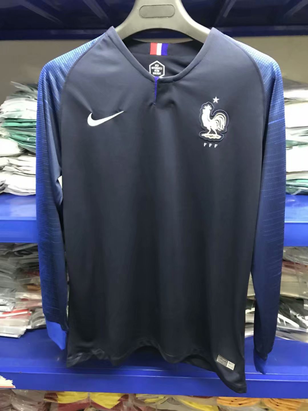 France World Cup Shirt 2018,France Football Shirt World Cup,2 Star France  Home Long Sleeve Soccer Jersey Shirt 2018